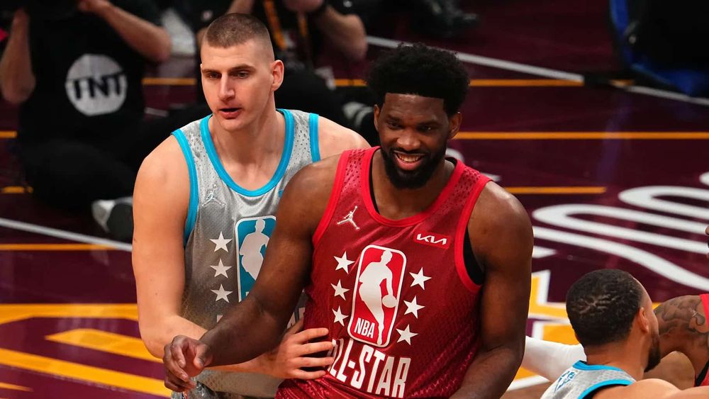 Joel Embiid and Nikola Jokic at the NBA All-Star Game.